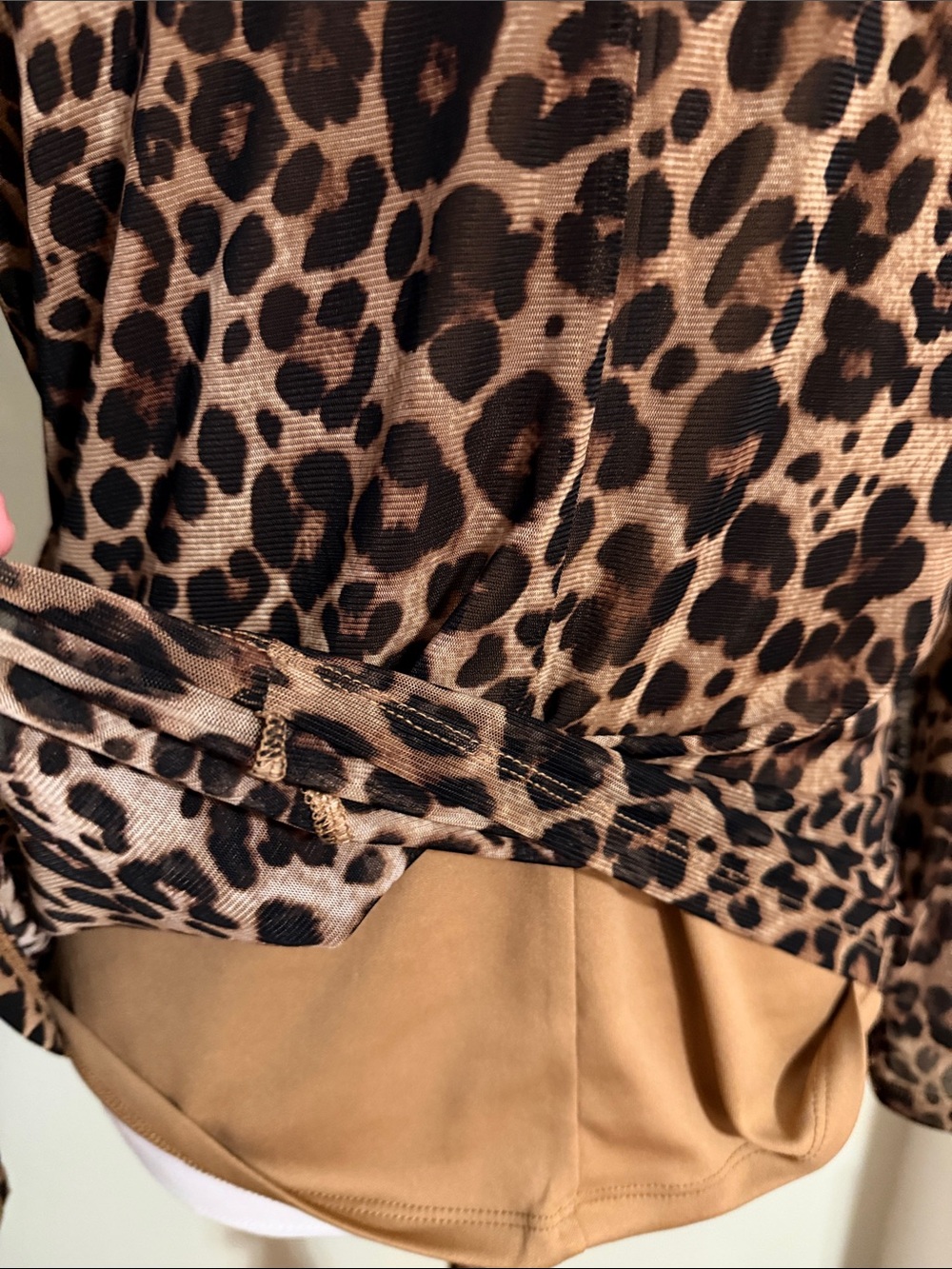 Anne Klein Leopard Print Mock Neck Top - Brown/Black - Picture 5 of 6